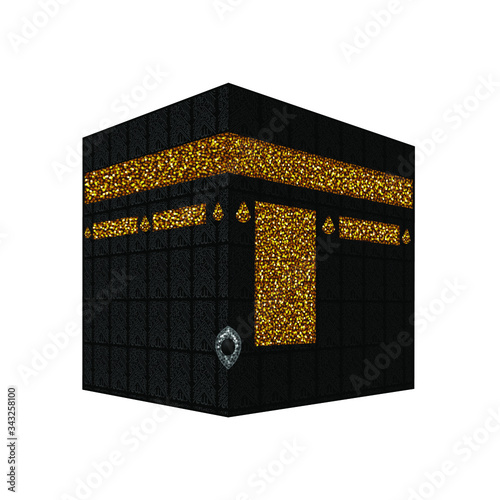 Kaabah in Mekka Saudi Arabia. Holy mosque of muslims. Islamic pilgrimage. Vector graphic isolated illustration