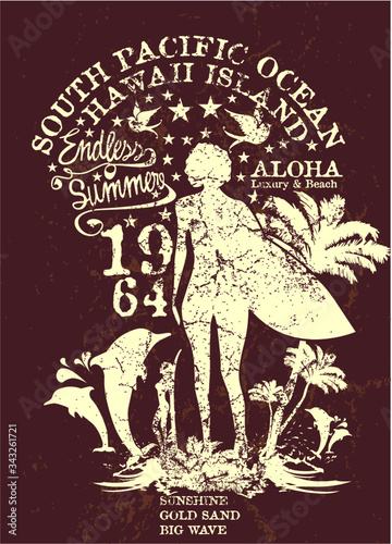 Endless summer surfing woman graphic design vector art © a1vector