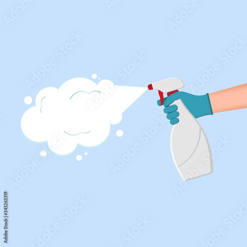 Spray bottle dispenser with disinfection proposal for killing MERS-Cov, COVID-19, Novel coronavirus, 2019-nCoV, Vector Illustration. EPS10