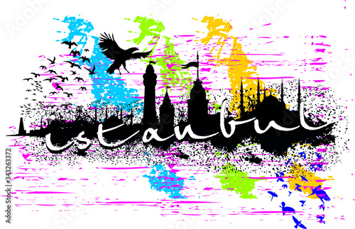 Istanbul city skyline print embroidery graphic design vector art