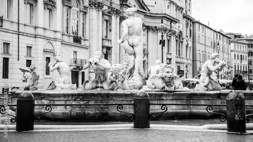 Fontana del Moro, or Moor Fountain, on Piazza Navona, Rome, Italy. Back side view photo