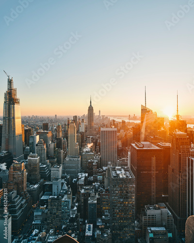 new york city skyline at sunset