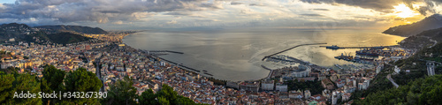 Fényképezés Wide panoramic view of Salerno and Gulf of Salerno seen from Arechi Castle at su