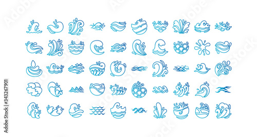 bundle of waves ocean set icons