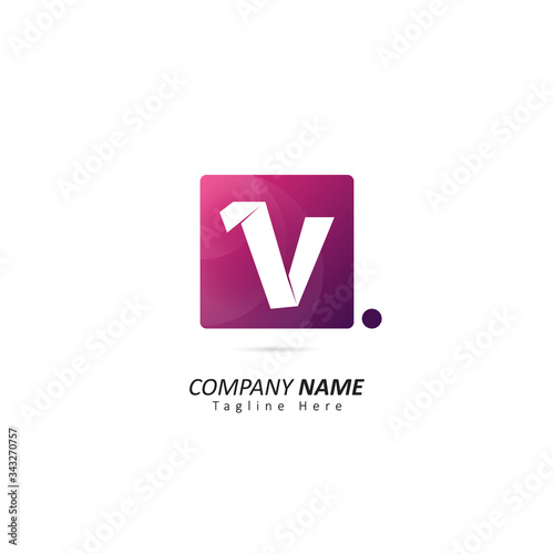 Abstract Initial letter V Logo with Dot Element. Design Vector Illustration Logo Template