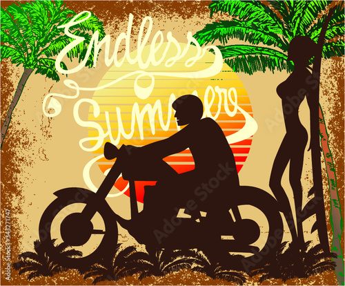 American Retro style college motorcycle race graphic design vector art