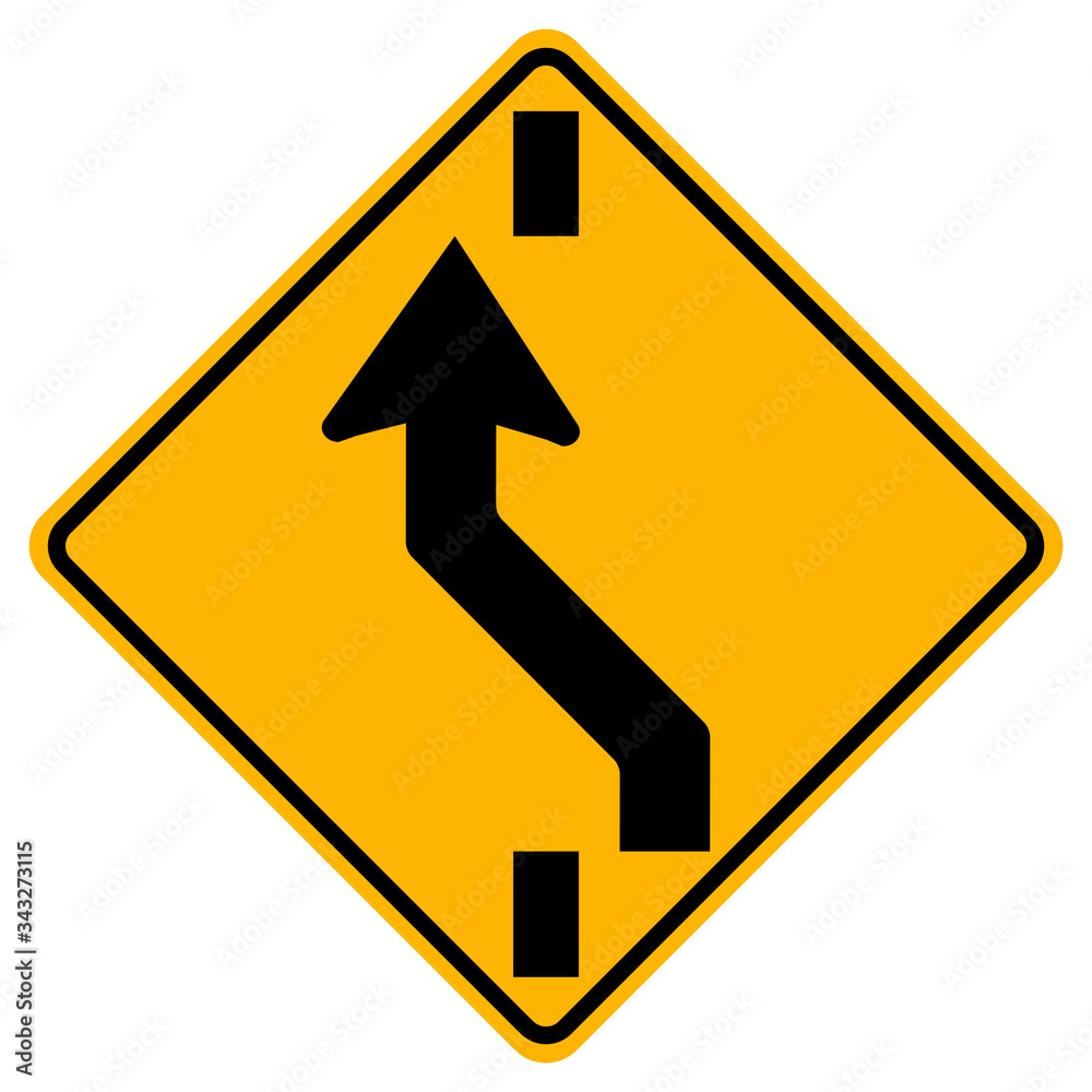 Warning signs Shift to left carriageway on white background Warning signs Shift to left carriageway on white background