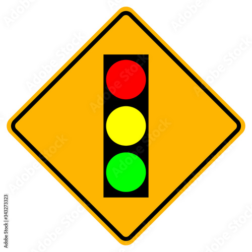 Warning signs Traffic lights ahead on white background