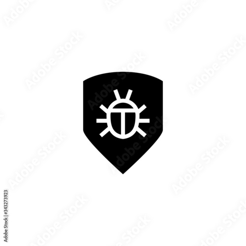 icon of antivirus, shield, protection, virus in black flat design on white background