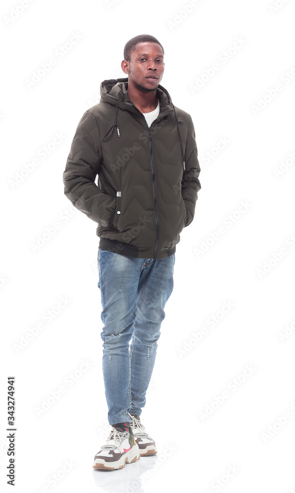 casual guy in jeans and autumn jacket . isolated on white