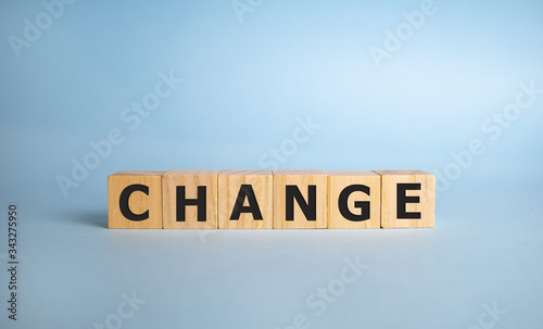 change word concept on blue background, strategy sign