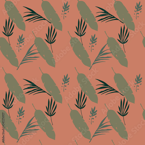 Hipster Tropical Vector Seamless Pattern. Painted Floral Background. Chic Summer Textile. Feather Monstera 