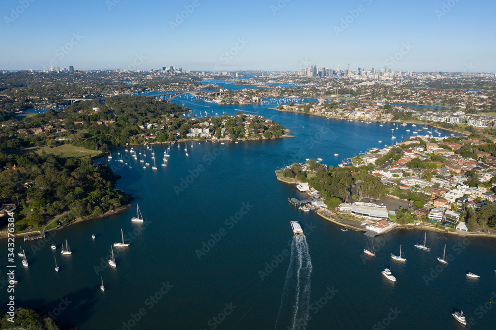 Fototapeta premium Parramatta river, Sydney and the city skyline on a very clear day.
