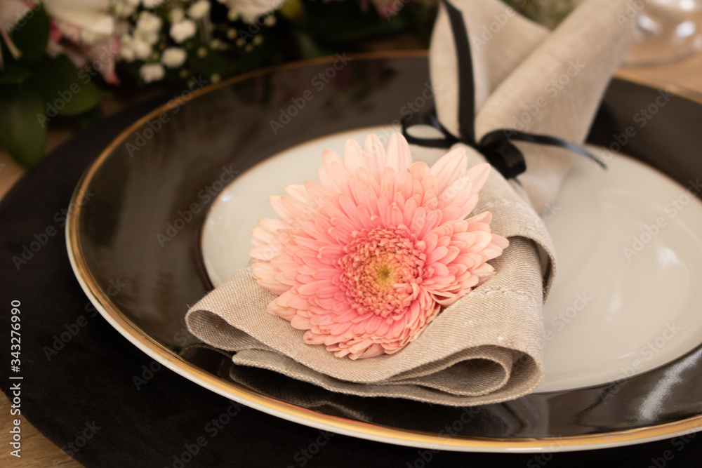 custom made wallpaper toronto digitalElegant table setting with flowers and white and black dinnerware