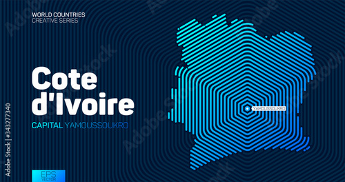 Abstract map of Cote d'Ivoire with hexagon lines