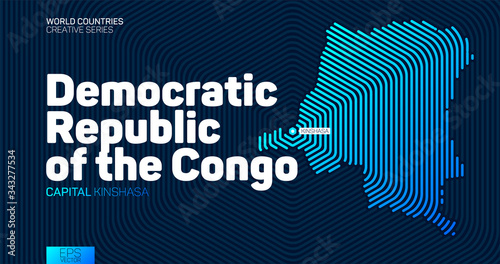 Abstract map of Democratic Republic of the Congo with hexagon lines