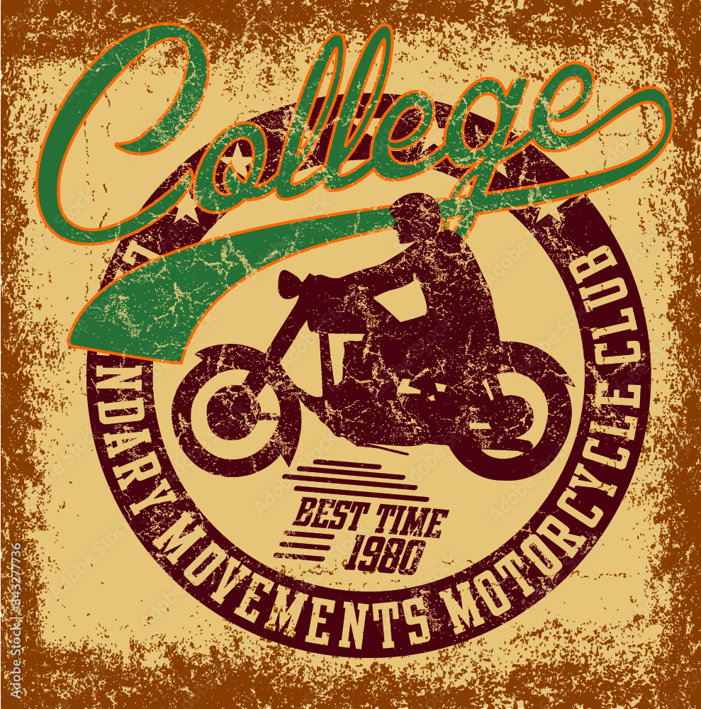 American Retro style college motorcycle race graphic design vector art