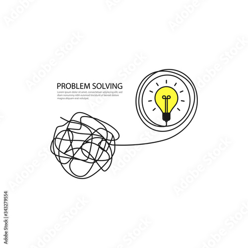 Problem solving concept. Tangled and unraveled tangle, abstract metaphor. Vector illustration