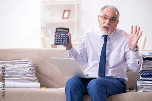 Aged businessman employee working from house