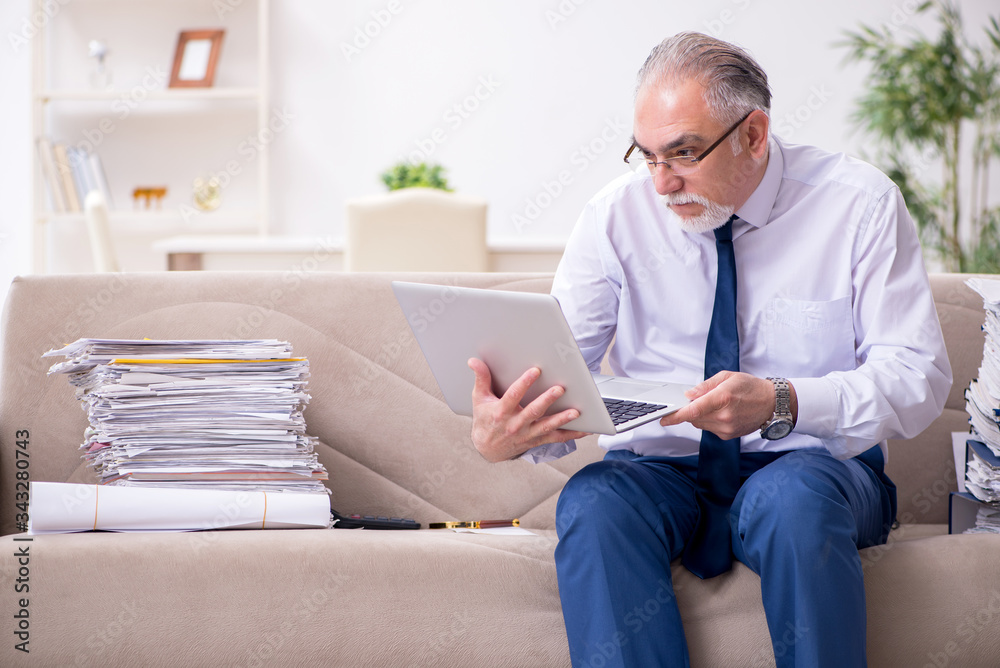 Aged businessman employee working from house