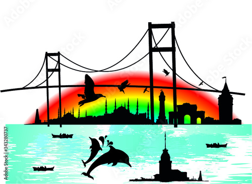 Istanbul city landscape print and embroidery graphic design vector art