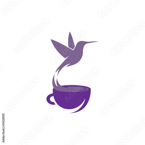 Cup of coffee with bird. Logo icon vector.