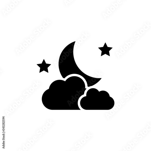 Night Icon , Nighttime symbol in black flat design on white background