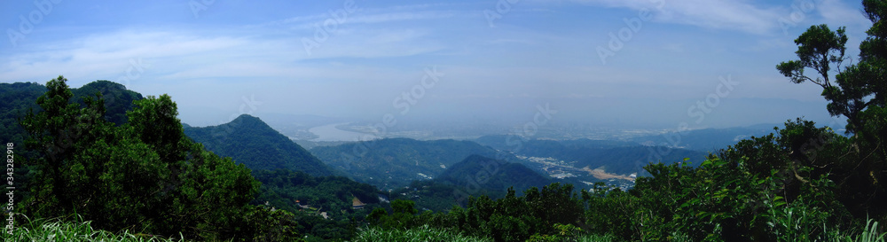 High angle view of Tamsui District cityscape