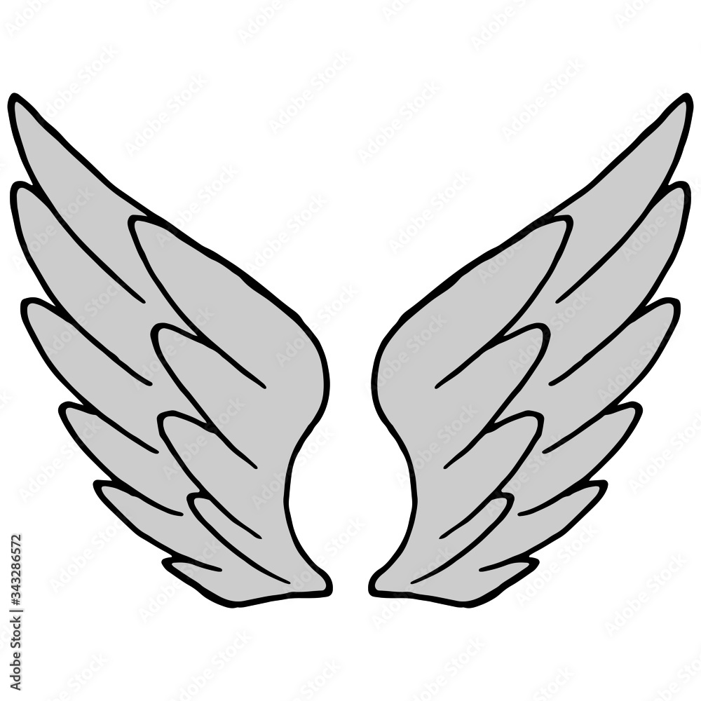 vector illustration, linear drawing of a pair of wings in black and white, isolate, design elements, doodle style vector illustration, linear drawing of a pair of wings in black and white, isolate, design elements, doodle style