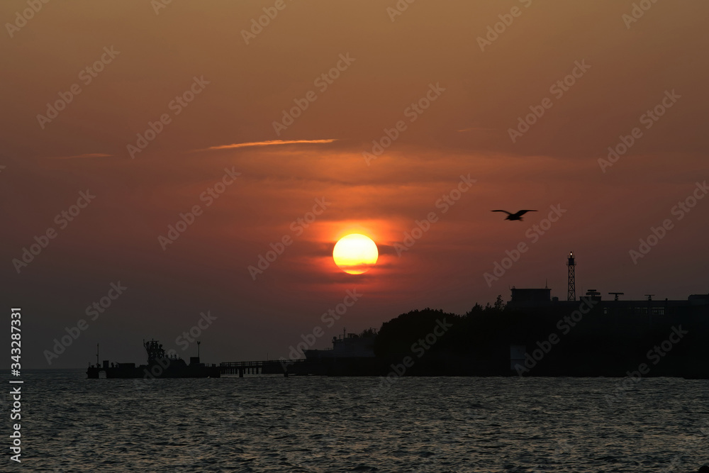 Beautiful sunset scene over the Tamsui River