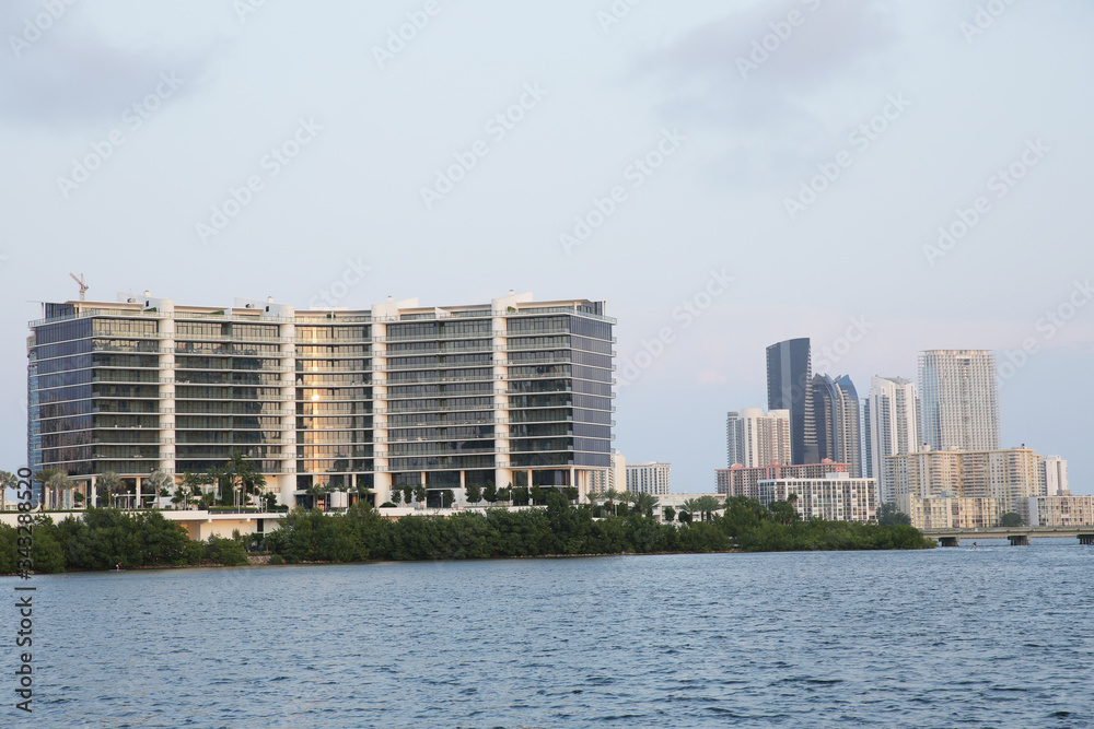 modern buildings skyscrapers on the water in Miami Florida modern buildings skyscrapers on the water in Miami Florida
