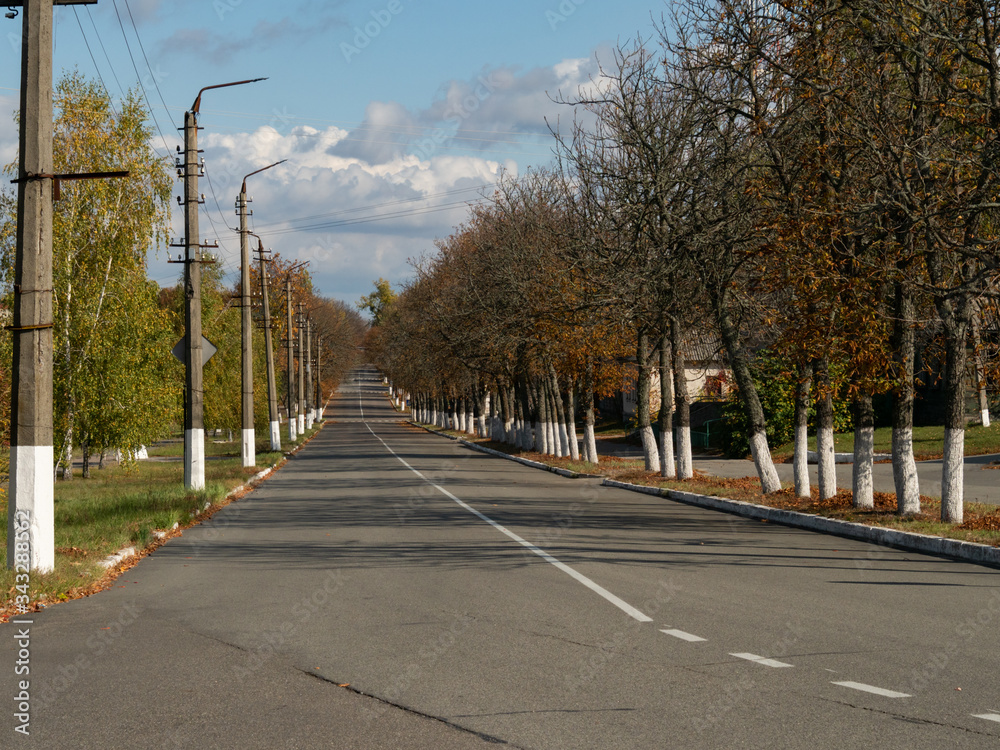 City main road in Chernobyl, Exclusion Zone. Ukraine.