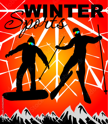Ski and snowboard sports graphic design vector art