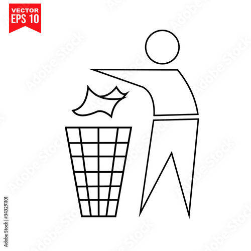 trash bin icon recycling symbol with garbage people Icon symbol Flat vector illustration for graphic and web design.