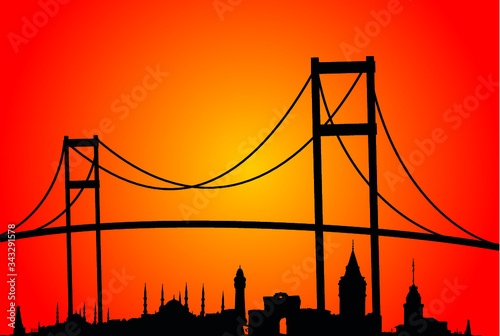 Istanbul city landscape print and embroidery graphic design vector art