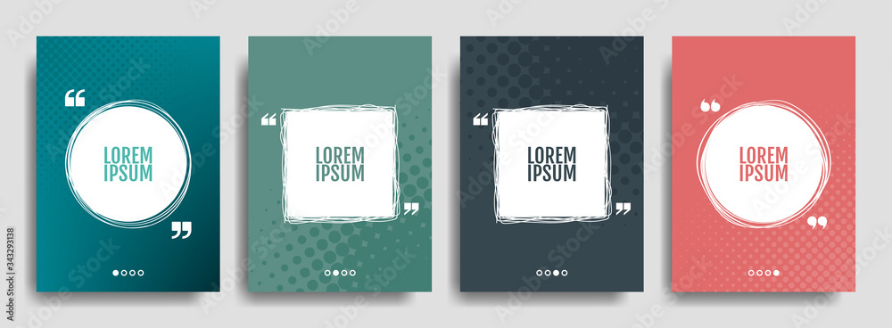 Quote banner set. Quote speech bubble blank templates set. Text in brackets, quoting blank frames, quote bubbles. Text box isolated on color background. Vector illustration. - obrazy, fototapety, plakaty 