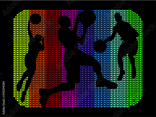 Colorful dots and basketball player print and embroidery graphic design vector art