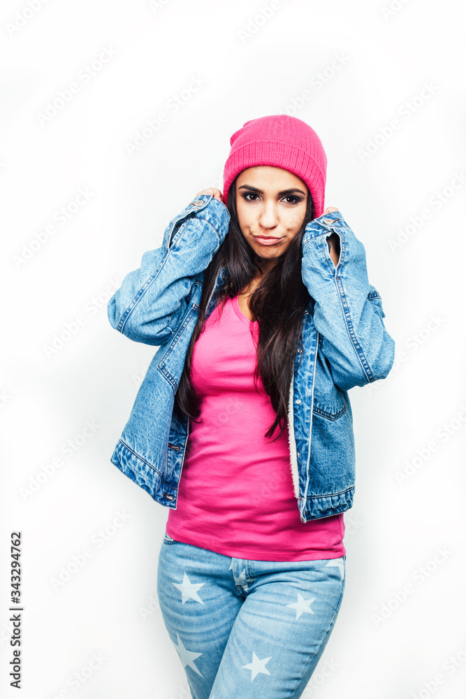 young happy smiling latin american teenage girl emotional posing on white background, lifestyle people concept young happy smiling latin american teenage girl emotional posing on white background, lifestyle people concept