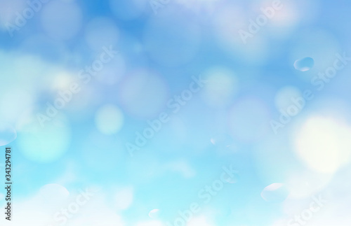 Blue lights backdrop. Bokeh and lens flare on light blue background. Vector illustration.
