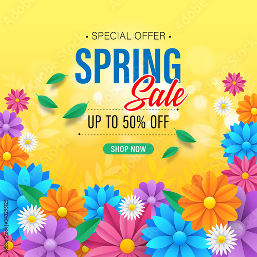 Colorful spring sale background with beautiful flowers
