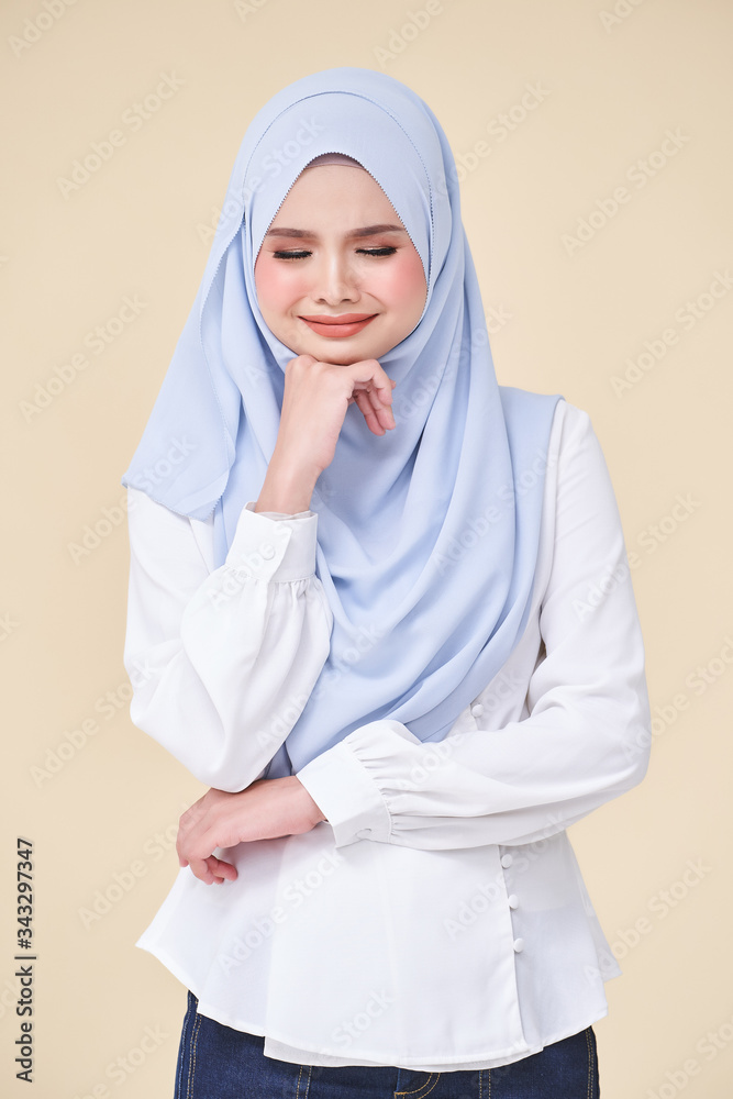 Isolated of Women wearing scarf with variety face expression Isolated of Women wearing scarf with variety face expression