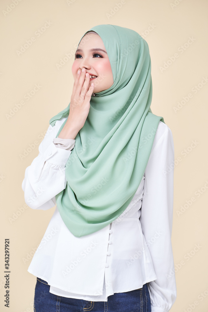 Isolated of Women wearing scarf with variety face expression Isolated of Women wearing scarf with variety face expression