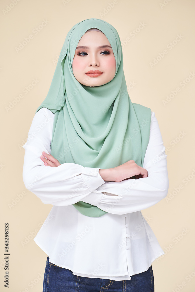 Isolated of Women wearing scarf with variety face expression Isolated of Women wearing scarf with variety face expression