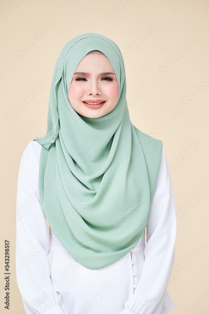 Isolated of Women wearing scarf with variety face expression Isolated of Women wearing scarf with variety face expression