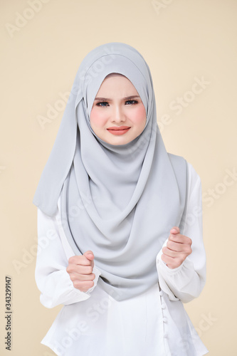 Isolated of Women wearing scarf with variety face expression