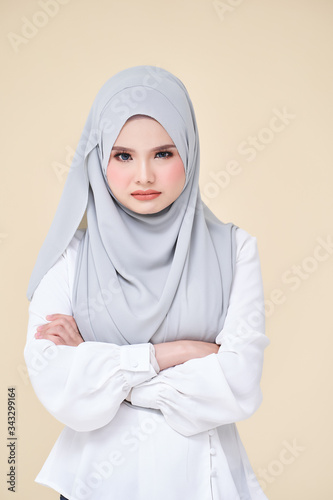 Isolated of Women wearing scarf with variety face expression