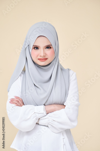 Isolated of Women wearing scarf with variety face expression