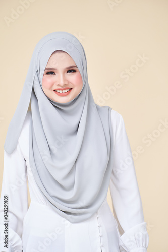 Isolated of Women wearing scarf with variety face expression