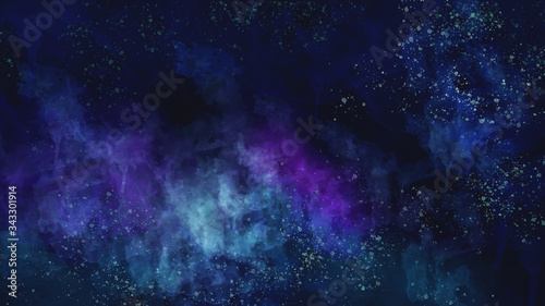 Pintura cósmica con textura de acuarela y gran contraste.