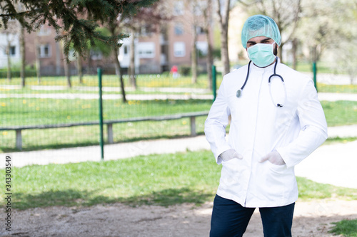 Portrait of a Male Caucasian Doctor Outside photo